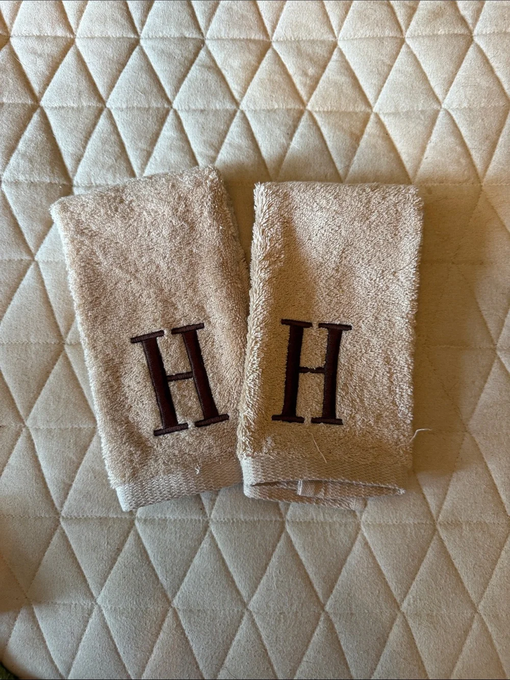 Monogrammed Beige Bath Hand Towel with Brown 'H'